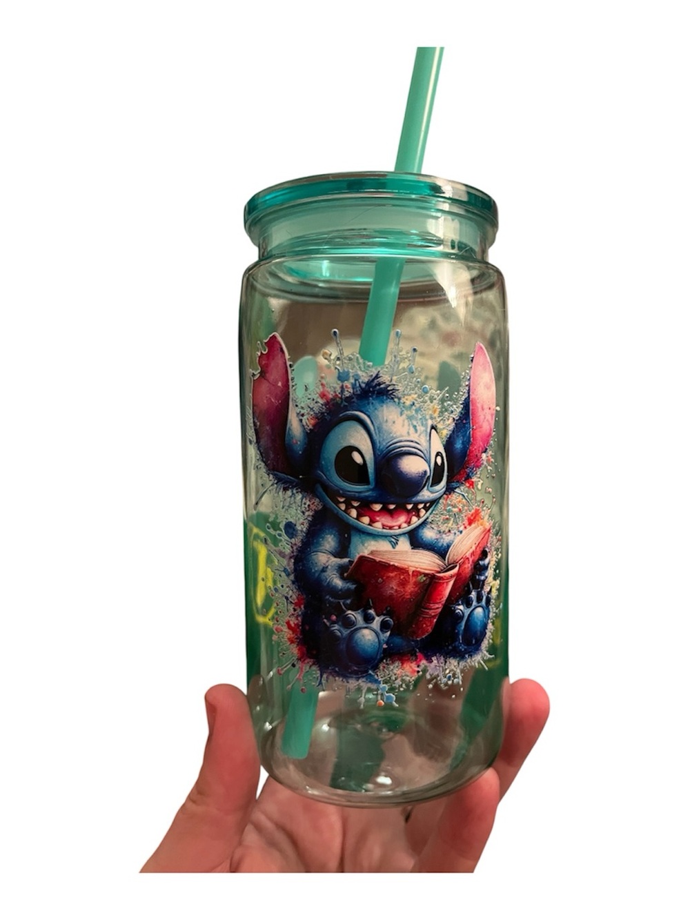 Stitch Disney Plastic Tumbler with Straw - Teal Accent